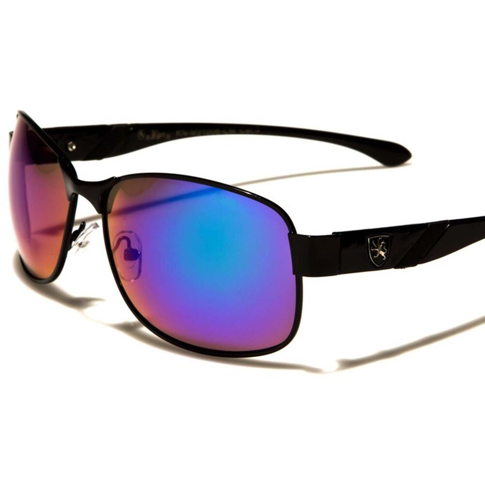 Modern Elegant Cool Men Celebrity Black Green Mirrored Lens Rectangle Sunglasses